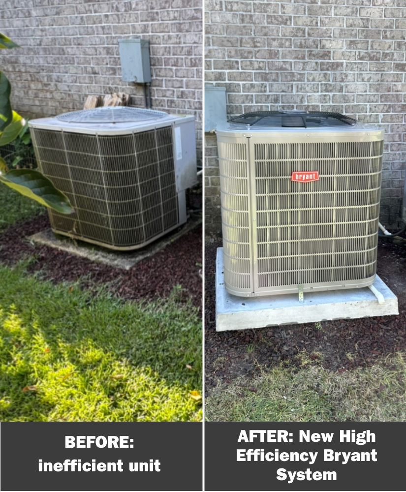 Professional AC Maintenance Pensacola Bryant unit before and after by White Sands Cooling and Heating