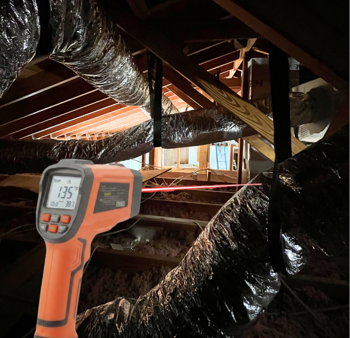 Graphic showing attic temperature, AC efficiency in Pensacola, flex ductwork