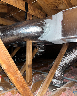 duct-work-pensacola | White Sands Cooling and Heating Flex duct replacement installed inside a Pensacola home attic
